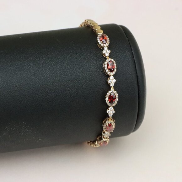 "Rose Gold Plated Red Oval Stone Bracelet with White Accents, XPBL0778 - Picture 11 of 11
